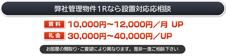 弊社管理物件１Rなら設置対応応相談